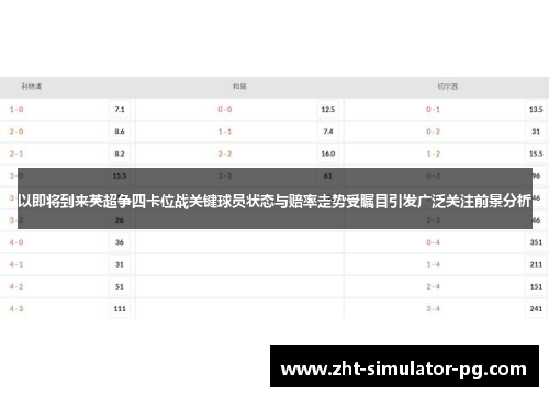以即将到来英超争四卡位战关键球员状态与赔率走势受瞩目引发广泛关注前景分析 以即将到来英超争四卡位战关键球员状态与赔率走势受瞩目引发广泛关注前景分析